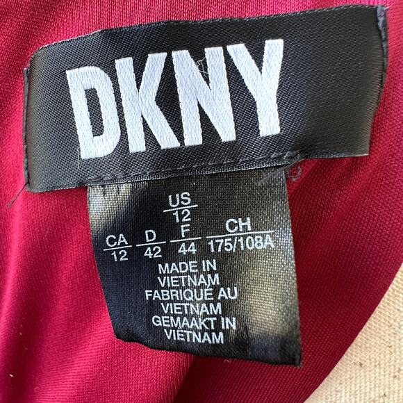 DKNY Red Velvet Surplice Neckline Puff Sleeves Dress Sz 12 Holiday Event Party - Picture 6 of 7